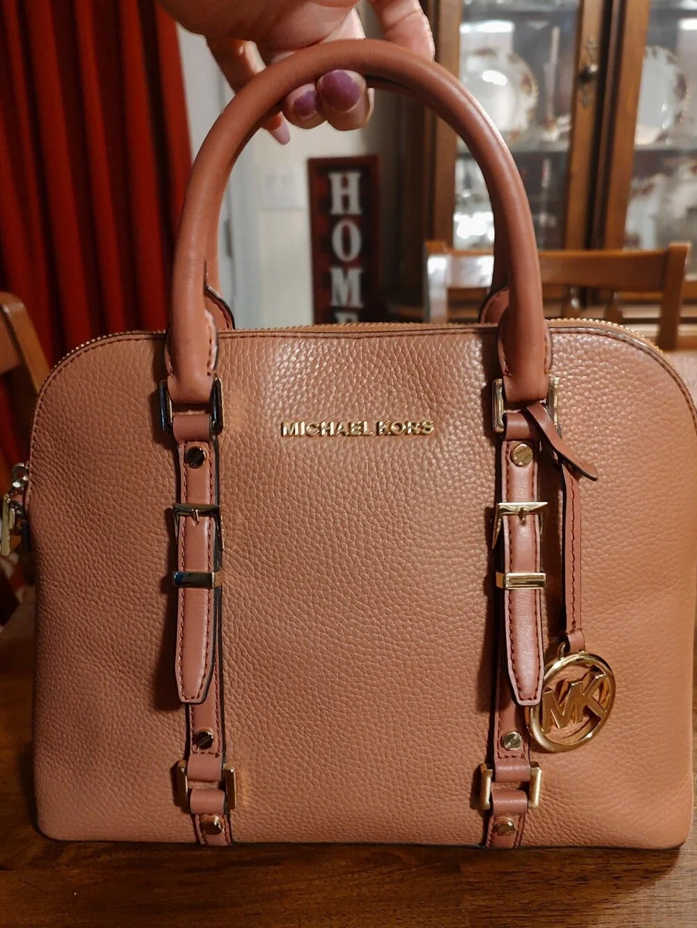 Michael Kors Pink Pebbled Leather Satchel with Gold Hardware